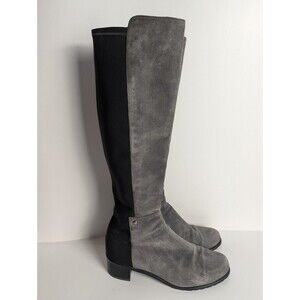 Stuart‎ Weitzman Gray And Black 5050 Suede Knee Boots Size 7.5M Stretch Low Heel